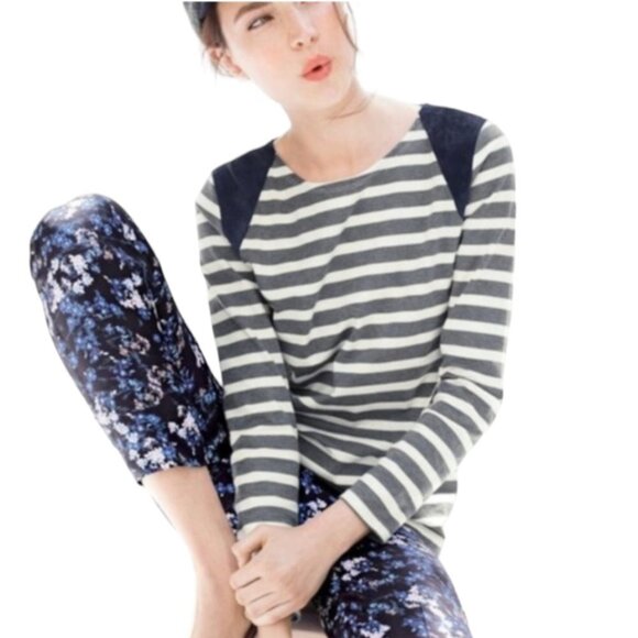 J. Crew Striped Suede-Shoulder T-Shirt - Picture 1 of 5